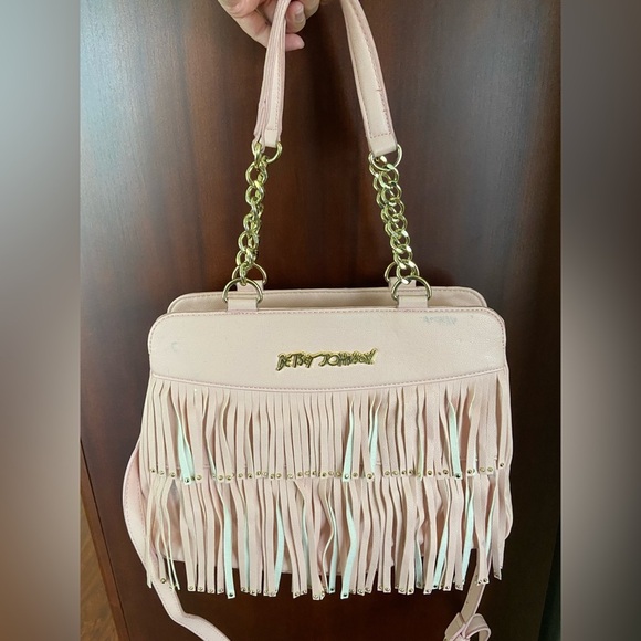 BETSEY JOHNSON Blush Pink Double Fringe Purse Handbag Top Handles & Strap - Picture 1 of 16